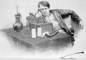 Thomas Edison et son phonographe - dans "Le Monde Illustré" du 17/08/1884 - French School