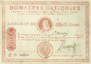 Billet de mille livres avec une image de Louis XVI (1754-93) 1790