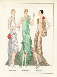 Trois modèles de robes en dentelle, pub.c1923 (impression pochoir) - French School
