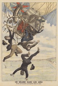 Trois aérostiers italiens tombant dans la mer (lithographie couleur) - French School