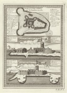 Trois vues du Fort James en Gambie - French School