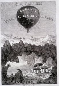Page de titre : « Cinq semaines en ballon » et « Voyage au centre de la Terre » par Jules Verne, sd. Éditions Hetzel sous le nom général « Les Voyages extraordinaires » - French School