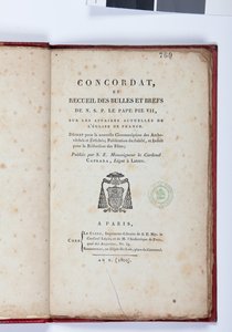 Page de titre du Concordat et Recueil des bulles et brefs de N. S. P. le Pape Pie VII, publié par Giovanni Battista Caprara, Paris, Chez Le Clers, 1802 - French School