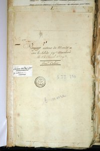 Page de titre du manuscrit original du Second Capitaine Chanal, le « Voyage autour du monde sur le Capitaine Solide Marchand » (un journal de bord). 1791-1792. Archives nationales de Paris - French School