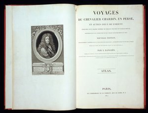 Page de titre et frontispice du portrait des Voyages du Chevalier Chardin en Perse, 1811 - French School