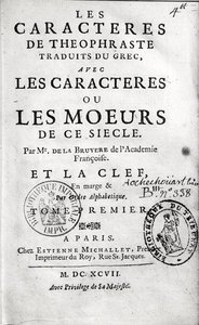 Page de titre de Les Caractères de Théophraste traduit par Jean de la Bruyère, 1697 - French School