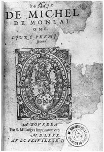 Page de titre de la première édition des Essais de Michel de Montaigne, 1580