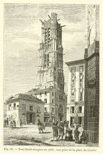 Tour Saint-Jacques en 1830, vue prise de la place du Cloître