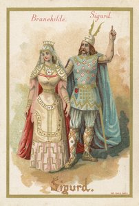 Carte commerciale représentant Brunehilde et Sigurd - French School