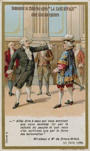 Carte de commerce représentant la réponse du comte de Mirabeau au marquis de Dreux-Brézé - French School