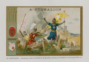 Carte de commerce avec une image de la Première Croisade - French School