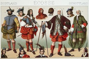 Costumes traditionnels écossais - dans « Le costume historique » par Racinet - French School