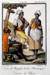 Danse traditionnelle : habitants de la Martinique dansant la chica. Gravure de 1805 - French School