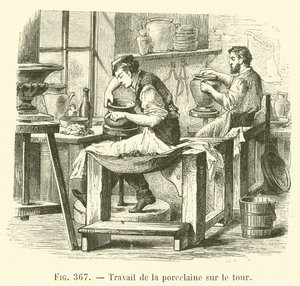 Travail de la porcelaine sur le tour (gravure) - French School