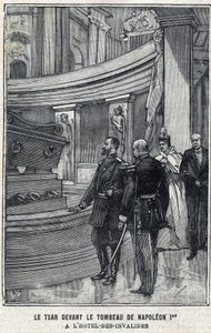 Tsar Nicolas II de Russie (1868-1918) et Tsarine Alexandra Fiodorovna Romanova (1872-1918) devant la tombe de Napoléon Ier Bonaparte à l