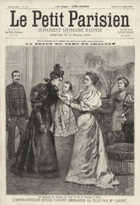 La tsarine Alexandra de Russie invitant la veuve du président français Sadi Carnot à embrasser sa fille, la grande-duchesse Olga, lors de la visite de la famille impériale russe à Paris - French School