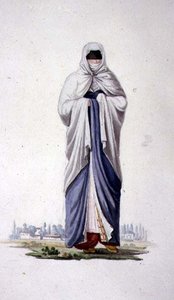 Femme turque de Smyrne, probablement par Cousinery, période ottomane, troisième quart du 18ème siècle (aquarelle sur papier) - French School