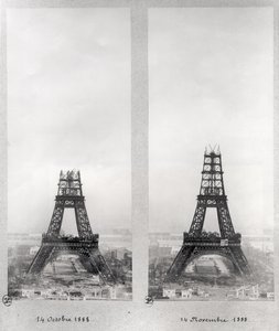 Deux vues de la construction de la Tour Eiffel, Paris, 14 octobre et 14 novembre 1888 - French School