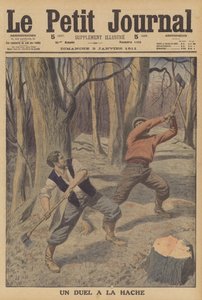 Deux bûcherons se battant avec des haches - French School