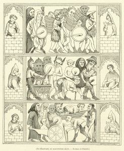 Un Charivari, au quatorzieme siecle, Roman de Fauvel (engraving)