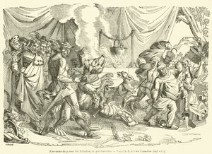 Une scène du poème des Niebelungen (gravure) - French School