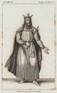V Siècle, Règne de Clovis Ier, Clovis Ier, premier Roi Chrétien (gravure) - French School