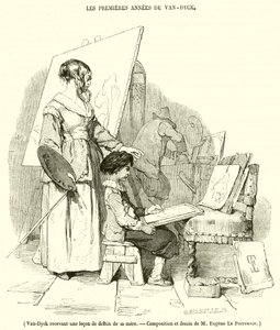 Van-Dyck recevant une leçon de dessin de sa mère - French School