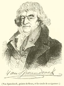 Van Spaendonck, peintre de fleurs, et fac-similé de sa signature - French School