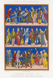 Divers costumes de la France des XIIe et XIIIe siècles - French School