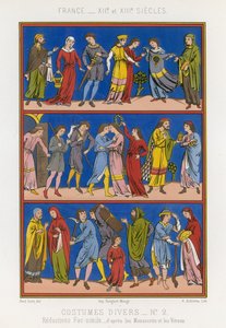 Divers costumes de la France des XIIe et XIIIe siècles - French School