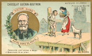 Victor Hugo, auteur français, et une scène de son roman Notre-Dame de Paris - French School