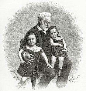 Victor Hugo et ses Petits-Enfants, 19e siècle (gravure en noir et blanc)