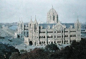 Victoria Terminus, Bombay, gravé par Gillot, vers 1910 (lithographie en couleur)