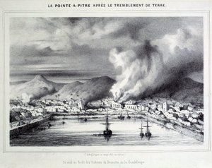 Vue de Pointe-à-Pitre après le tremblement de terre du 08/02/1843. Gravure du 19ème siècle Chartres, Musée des Beaux-Arts
