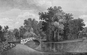 Vue du pont et du temple de Vénus dans les jardins de West Wycombe, de Jardins Anglo-Chinois à la Mode, par George Louis le Rouge, publié 1770-87 - French School