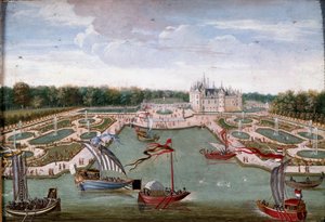 Vue du château de Chantilly et des parterres pris du Vertugadin - French School