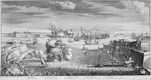 Vue de la ville de Valetta, port de Malte, c.1736 (gravure) - French School