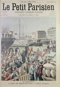 Vue des docks de Marseille pendant la grève maritime, couverture de Le Petit Parisien, 21 décembre 1902 - French School