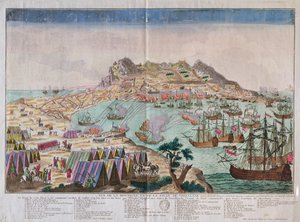 Vue du rocher et de la ville de Gibraltar pendant le siège de 1779 - French School