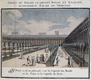 Vue du Palais Royal (Palais du Tribunat) avec jardin et promeneurs - French School