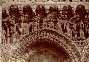 Vue de la façade ouest, détail (prophètes, Annonciation et Péché originel) - French School