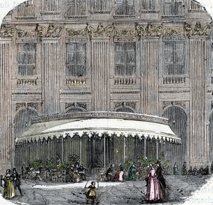Vue du café de la Rotonde au Palais-Royal à Paris vers 1860 (gravure en couleur) - French School