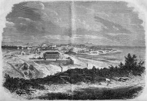 Vue de la ville de Biarritz, Pyrénées-Atlantiques (64) en 1858. Gravure dans « Le Monde Illustré » n°75 du 18 septembre 1858. - French School