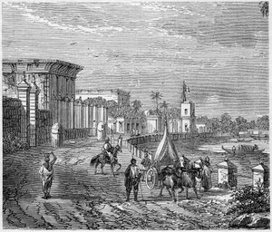 Vue de la ville de Chandernagor, Inde - French School