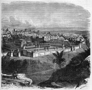Vue de la ville de Jérusalem avant la destruction du temple. Gravure dans « Histoire des Papes-Rois-Reines et Empereurs à travers les siècles » par Maurice Lachatre - French School