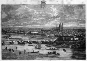 Vue de la ville de Tours en Indre-et-Loire. Gravure de 1880 dans « La république illustrée » collection privée. - French School
