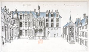 Vue de la cour et de la chapelle à Chantilly - French School