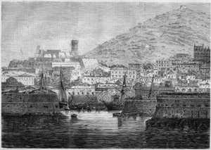 Vue du port et de la ville de Gaète (Gaeta), Italie - French School