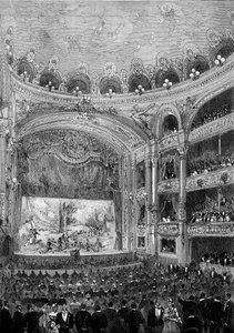 Vue de la salle de théâtre Bellecour, à Lyon, construite par Jules Chatron (1831-1884) en 1879. Gravure dans « Le Monde Illustré » n°1176 du 11 octobre