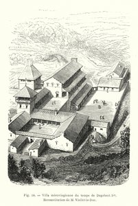 Villa mérovingienne du temps de Dagobert Ier, reconstitution de M. Viollet-le-Duc (gravure) - French School